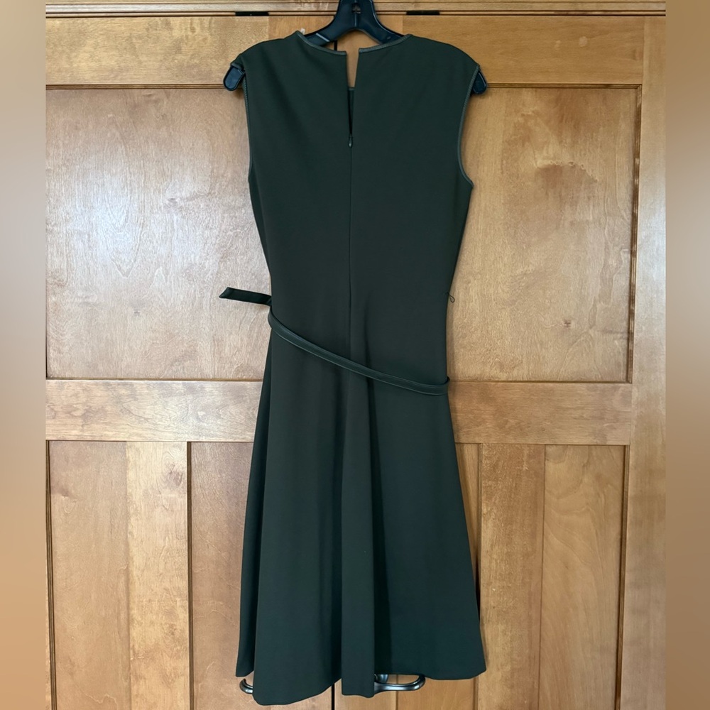Elie Tahari Forest Green Sleeveless Midi Dress with Waist Tie